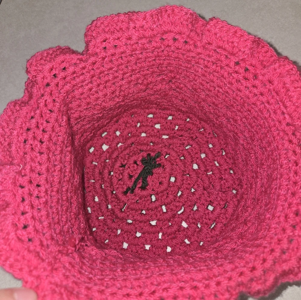 Girl's Raspberry Crochet Bucket Hat - Picture 7 of 15